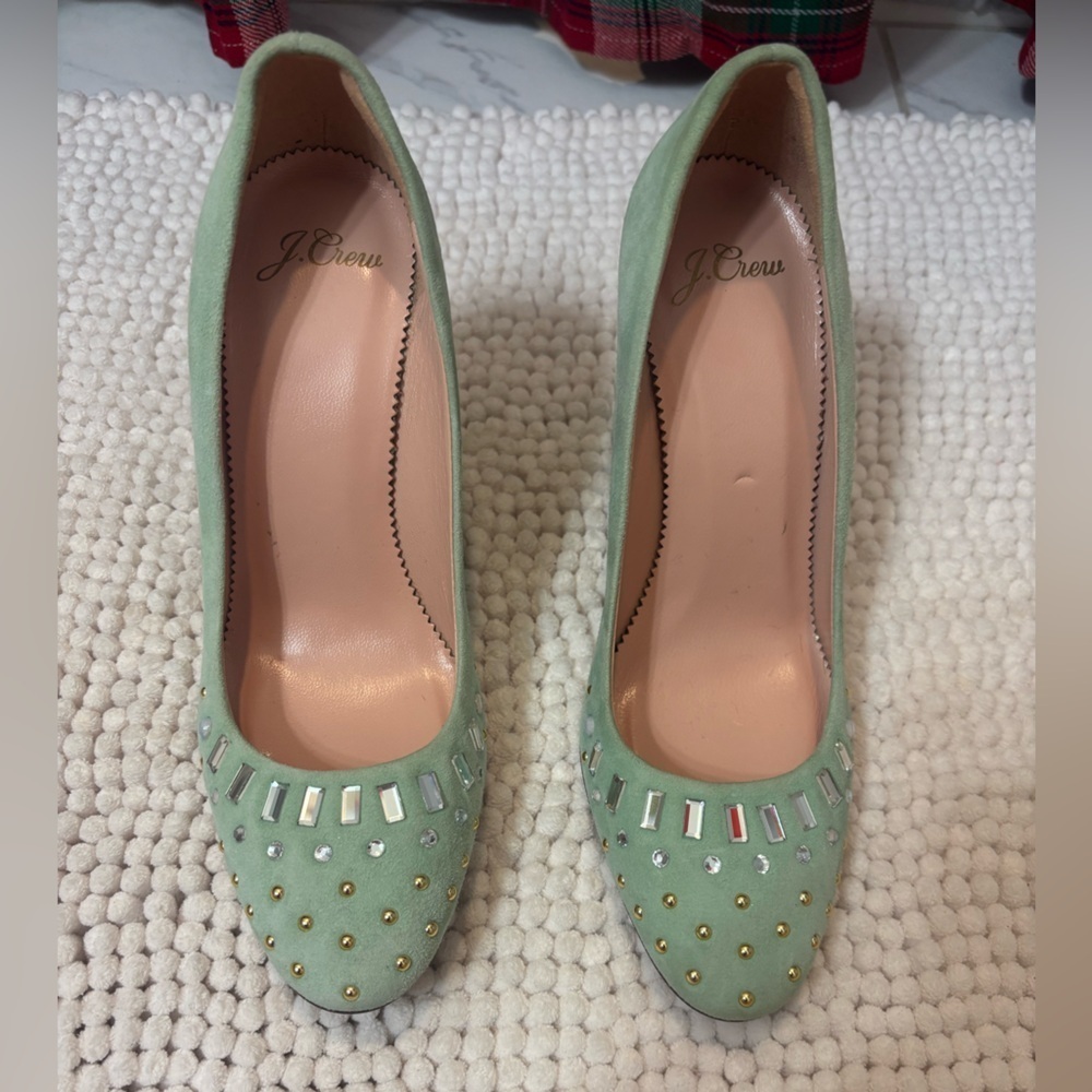 JCREW Mint Green Jeweled Heels - Picture 2 of 8